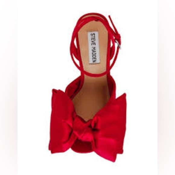 Steve Madden Bold Red Satin Bow Platform Sandals size 8.5 NWOB - Picture 4 of 12